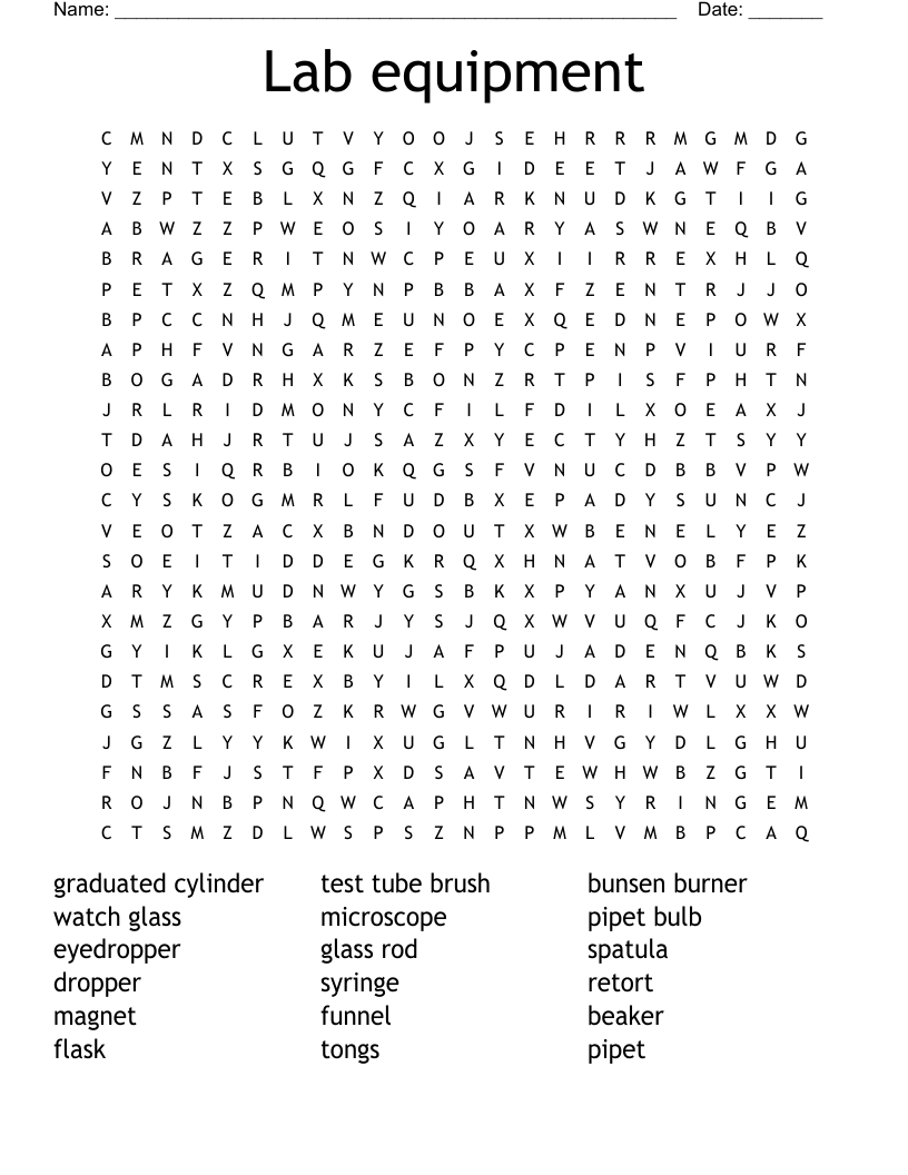 Lab Equipment Worksheet Word Search Answers