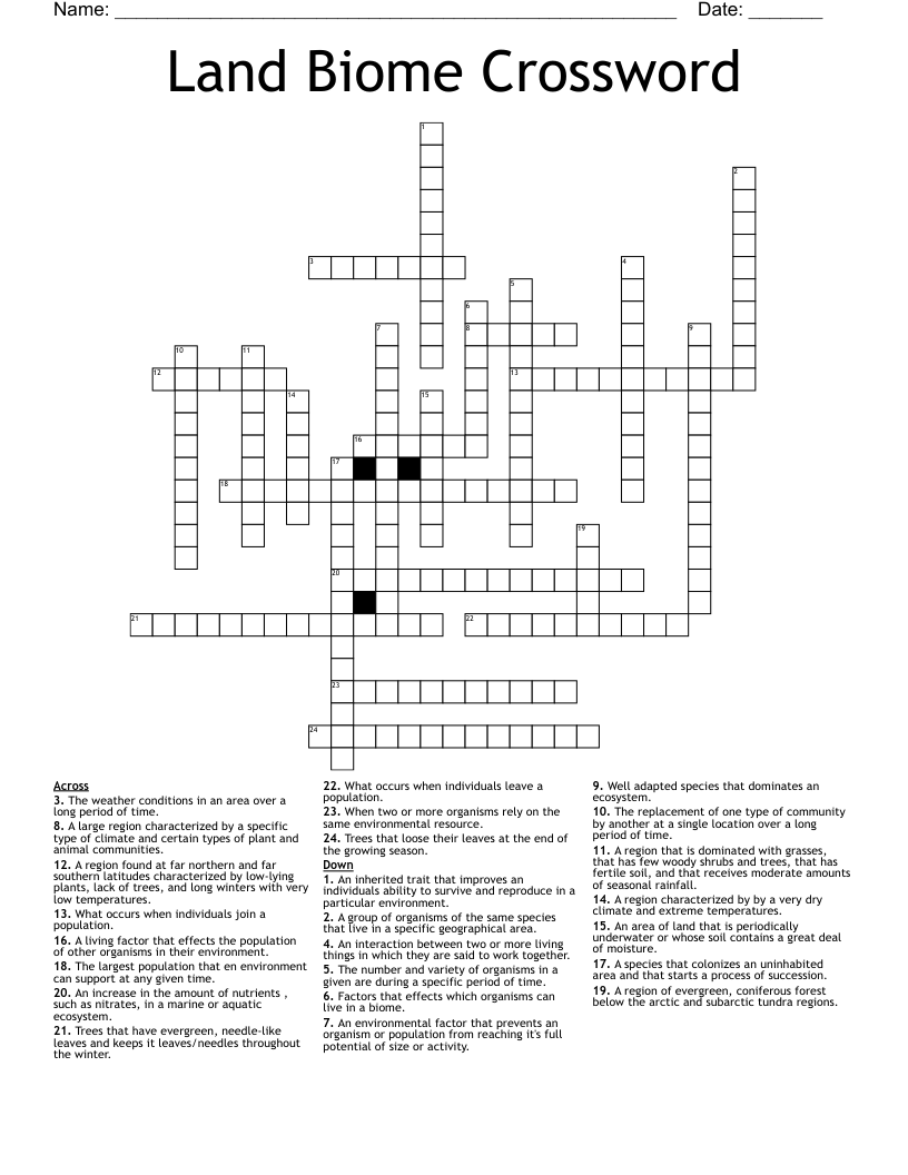 Biome Crossword Puzzle Answer Key Exercisematsexercise