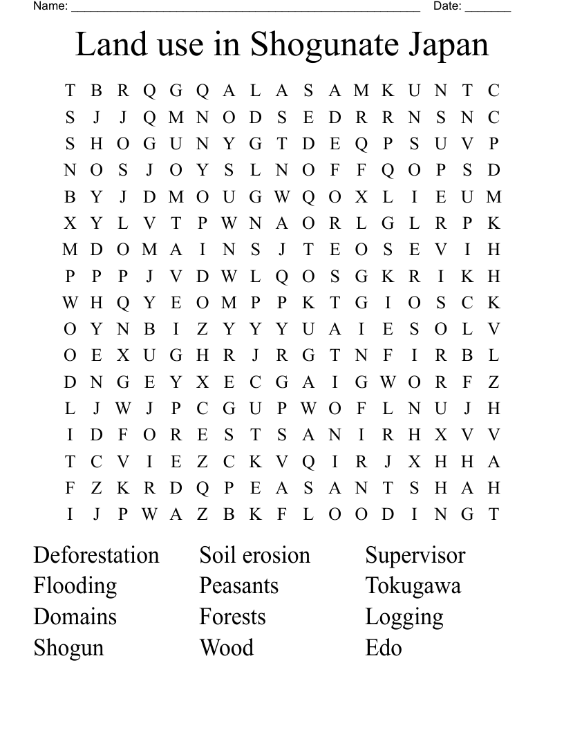 Land use in Shogunate  Japan Word Search
