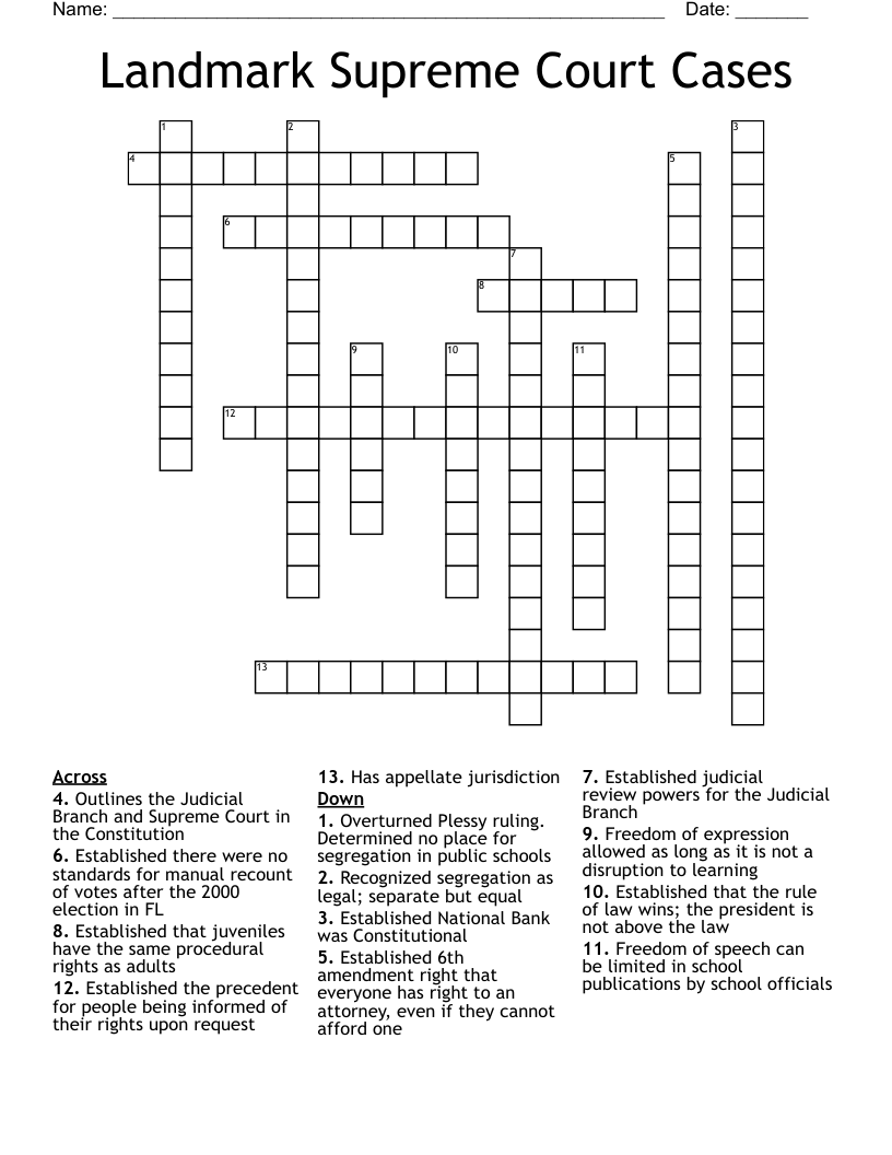 Landmark Supreme Court Cases Crossword WordMint