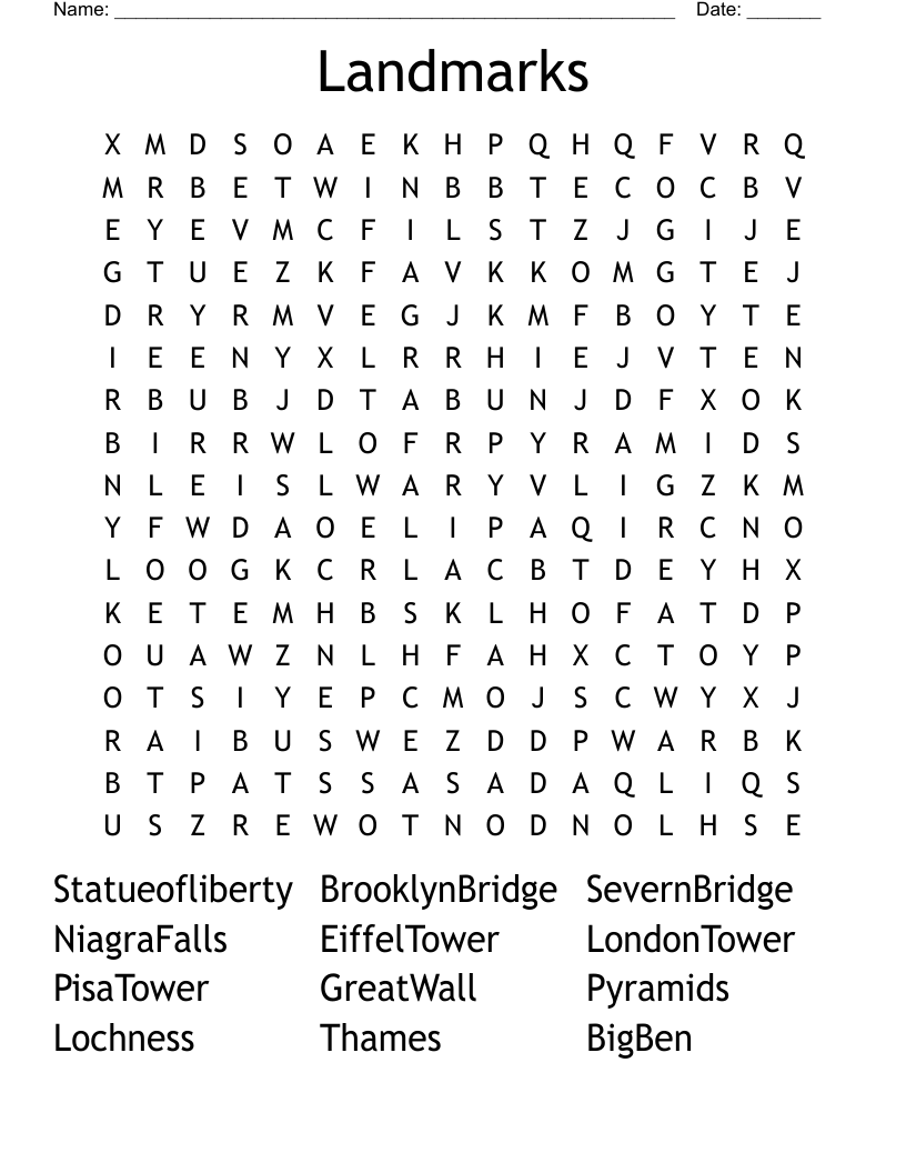 Landmarks Word Search