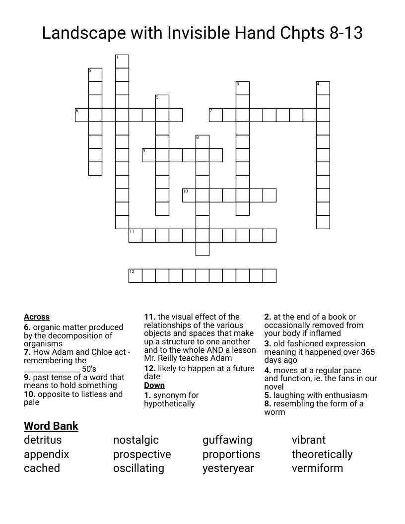 Landscape with Invisible Hand Chpts 8-13 Crossword