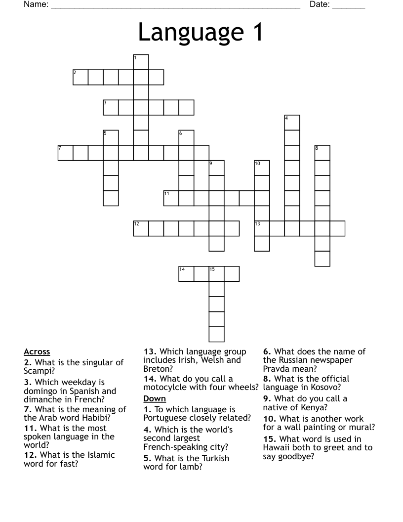 Language 1 Crossword