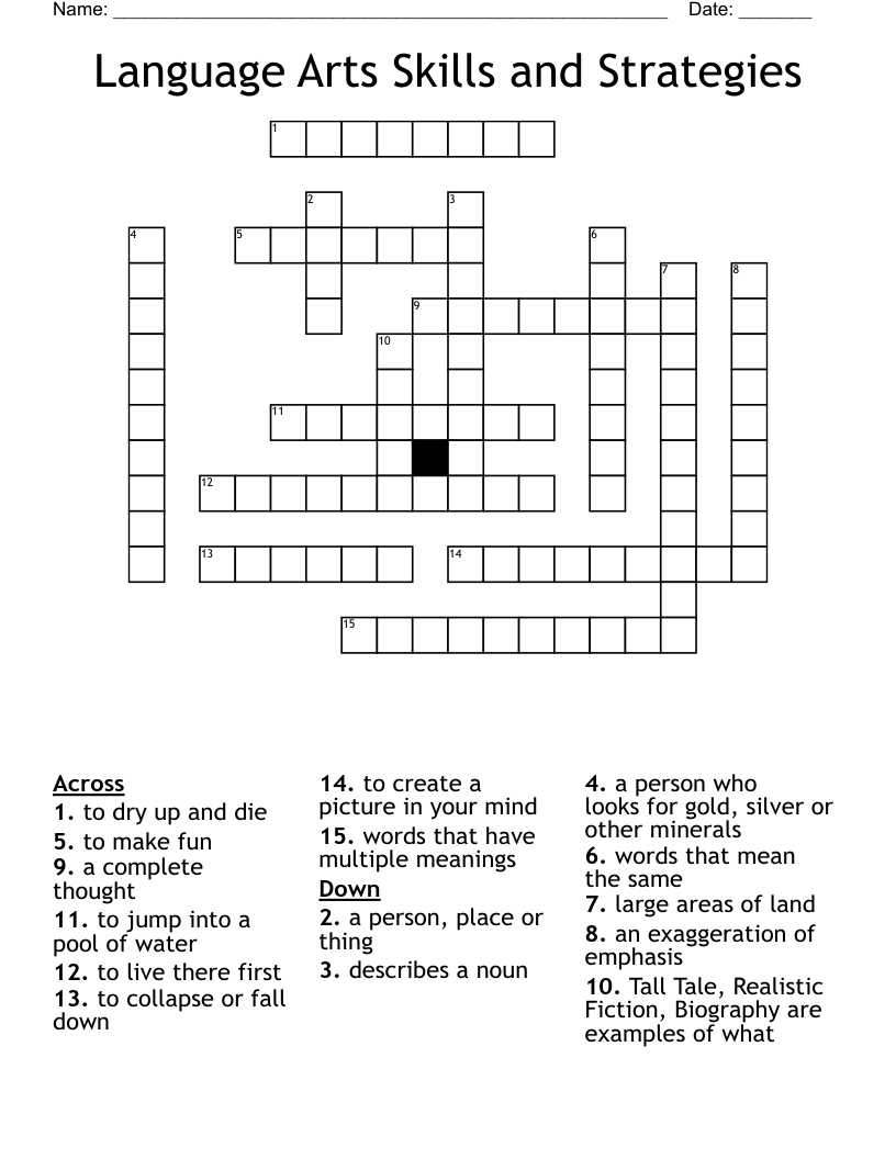 Language Arts Skills and Strategies Crossword