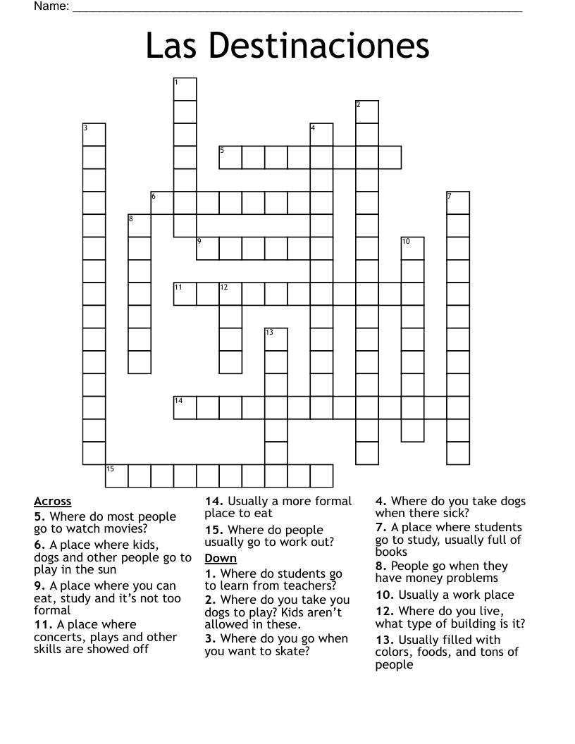 Las Destinaciones Crossword