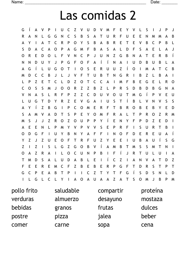 Las Comidas 2 Word Search WordMint