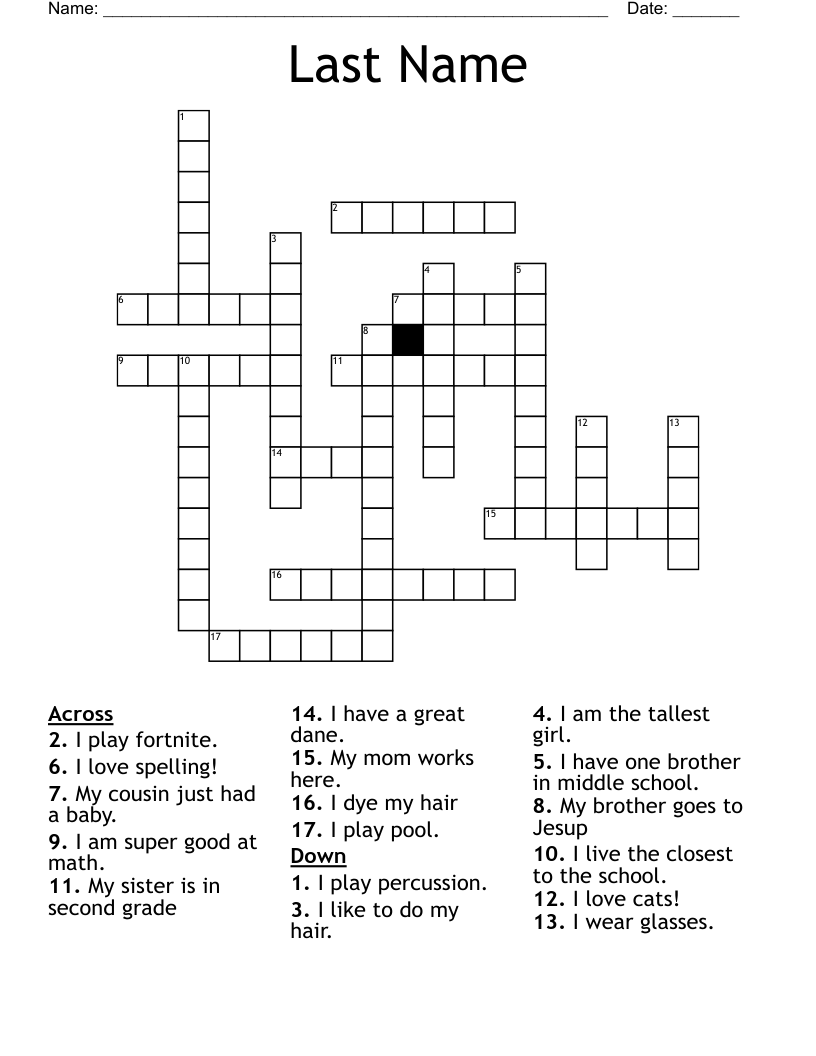 Last Name Crossword WordMint