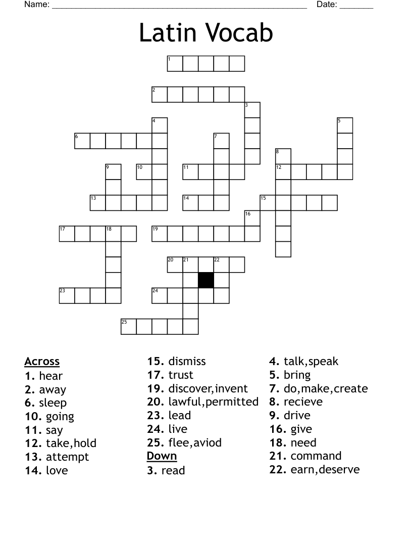 Latin Vocab Crossword WordMint