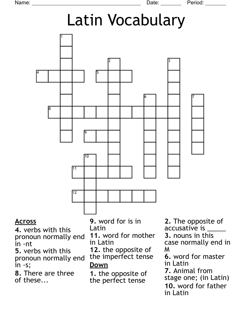 Latin Vocabulary Crossword WordMint
