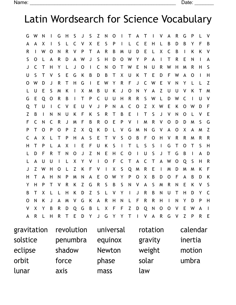 Latin Wordsearch For Science Vocabulary WordMint