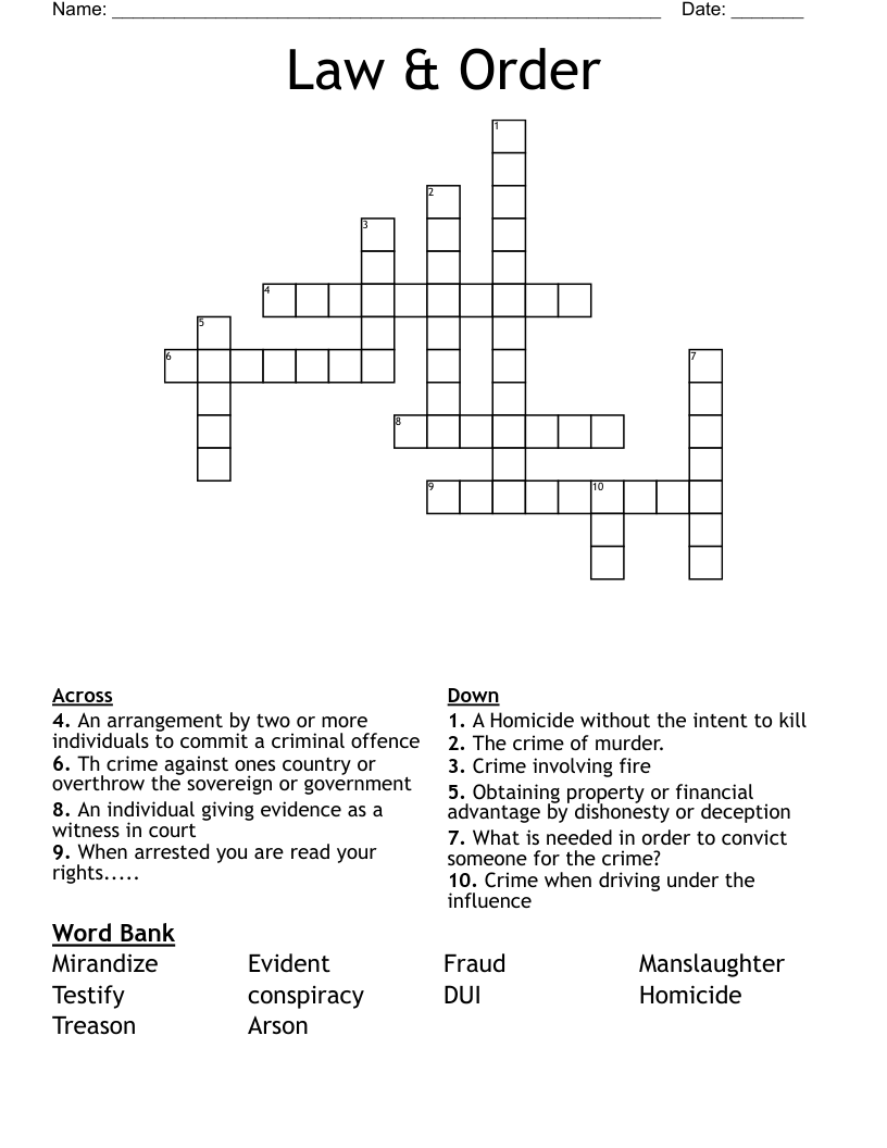 Law Order Crossword WordMint