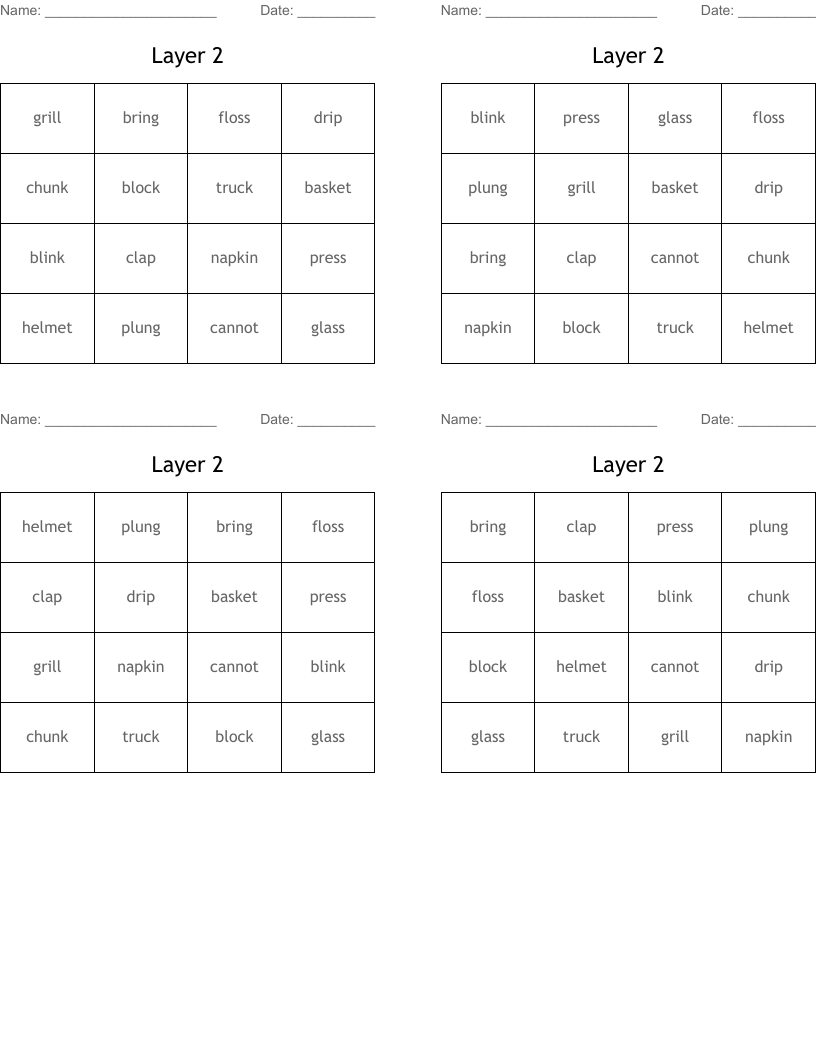 Layer 2 Bingo Cards