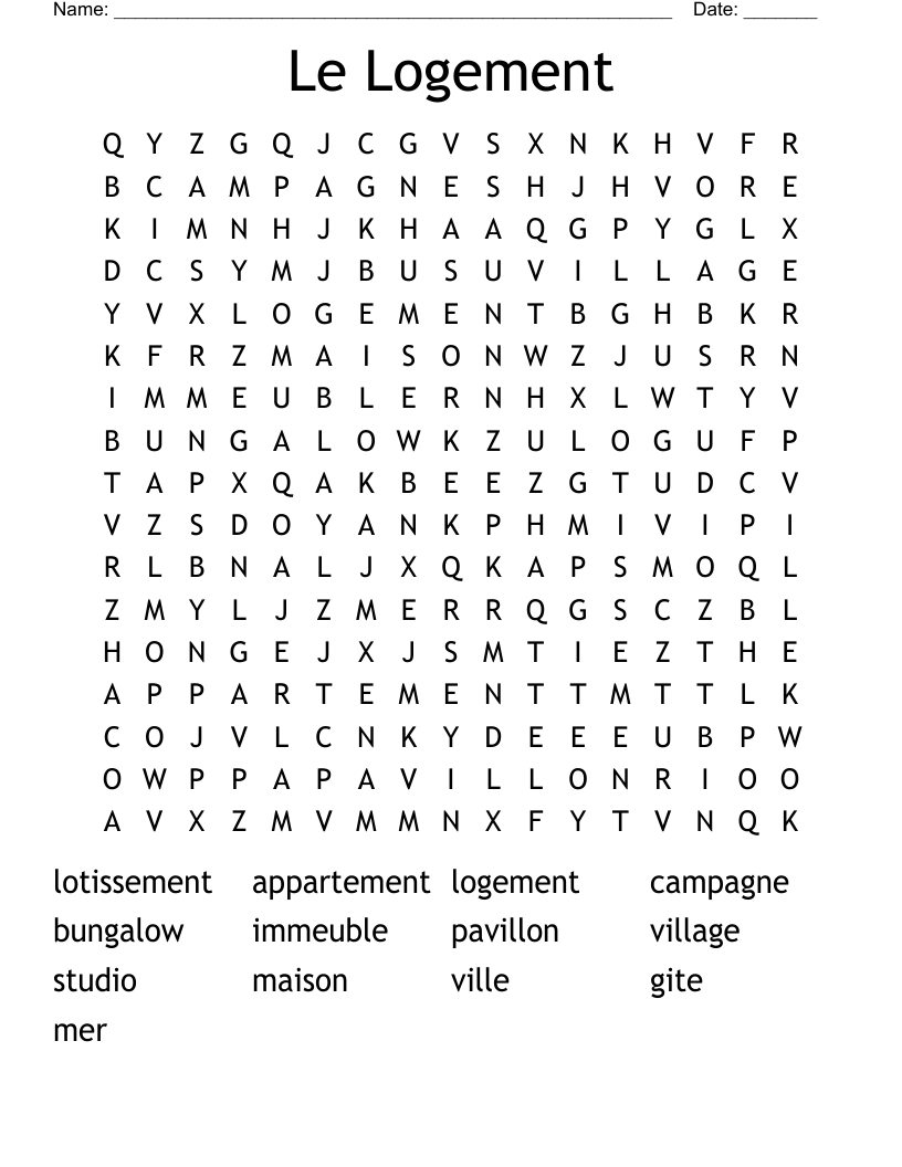 Le Logement Word Search