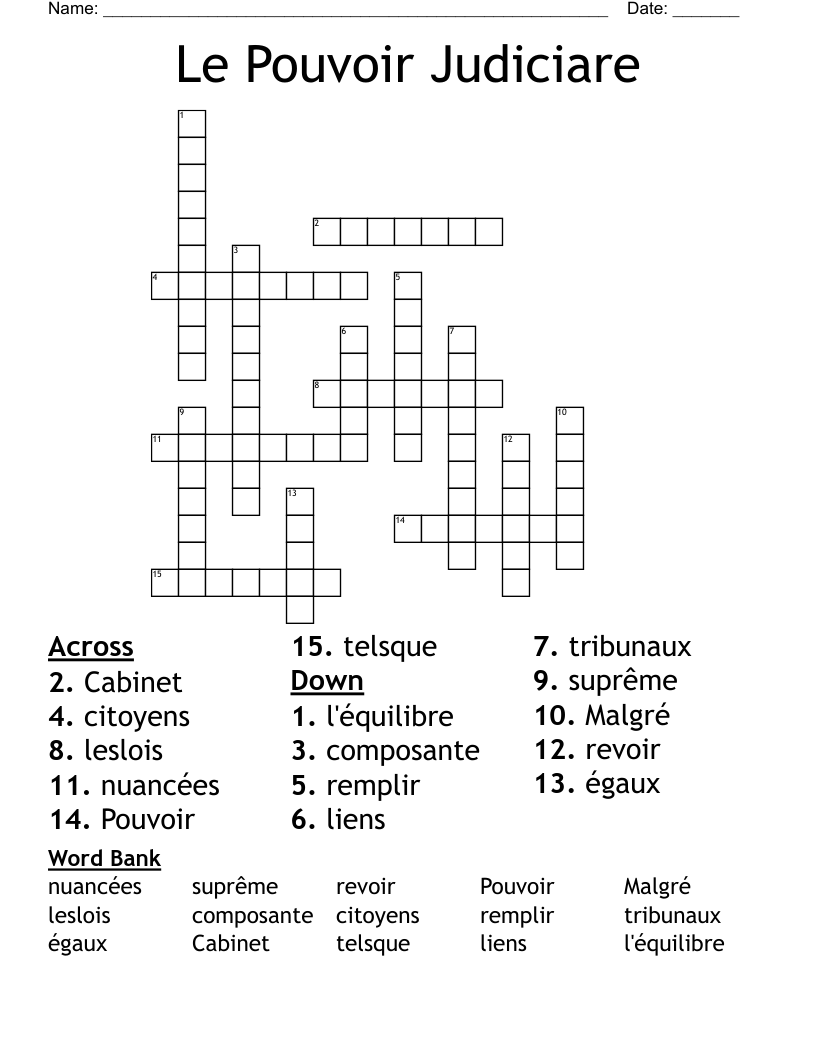 Le Pouvoir Judiciare Crossword