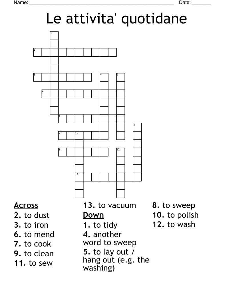 Le attivita' quotidane Crossword