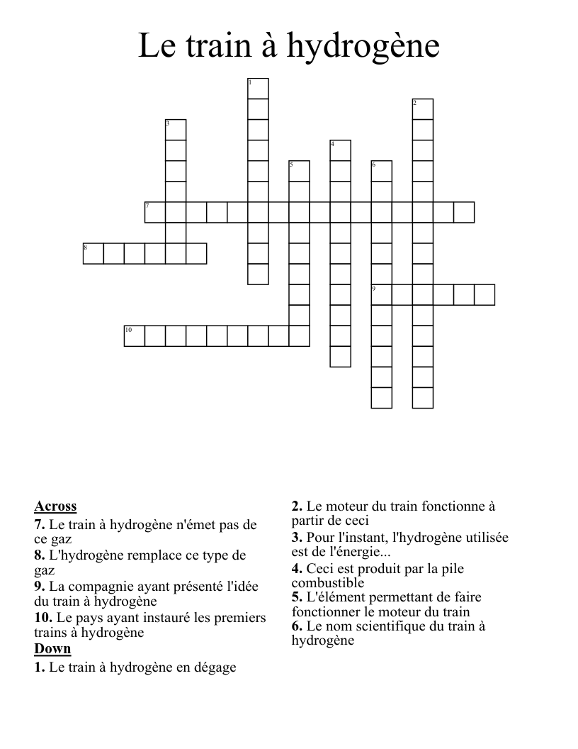 Le train à hydrogène Crossword