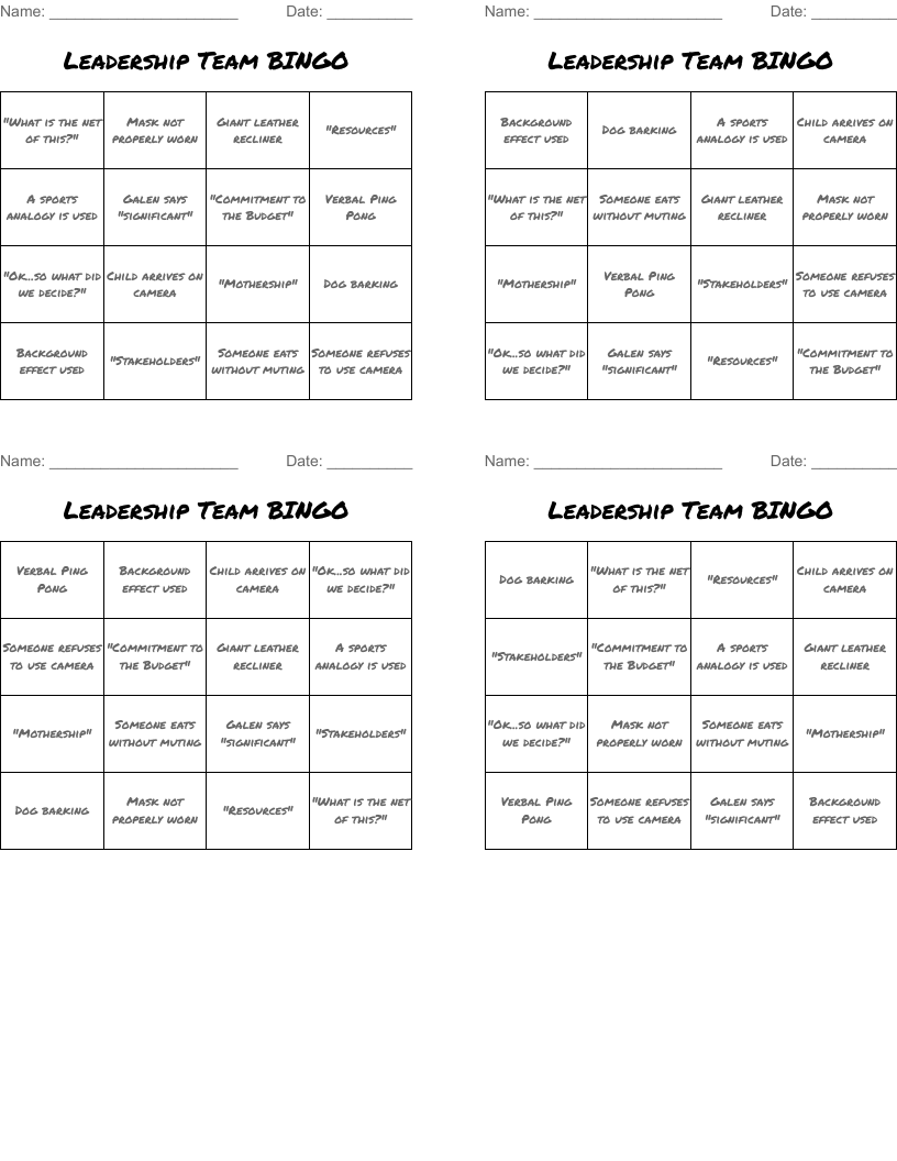 Leadership Team BINGO