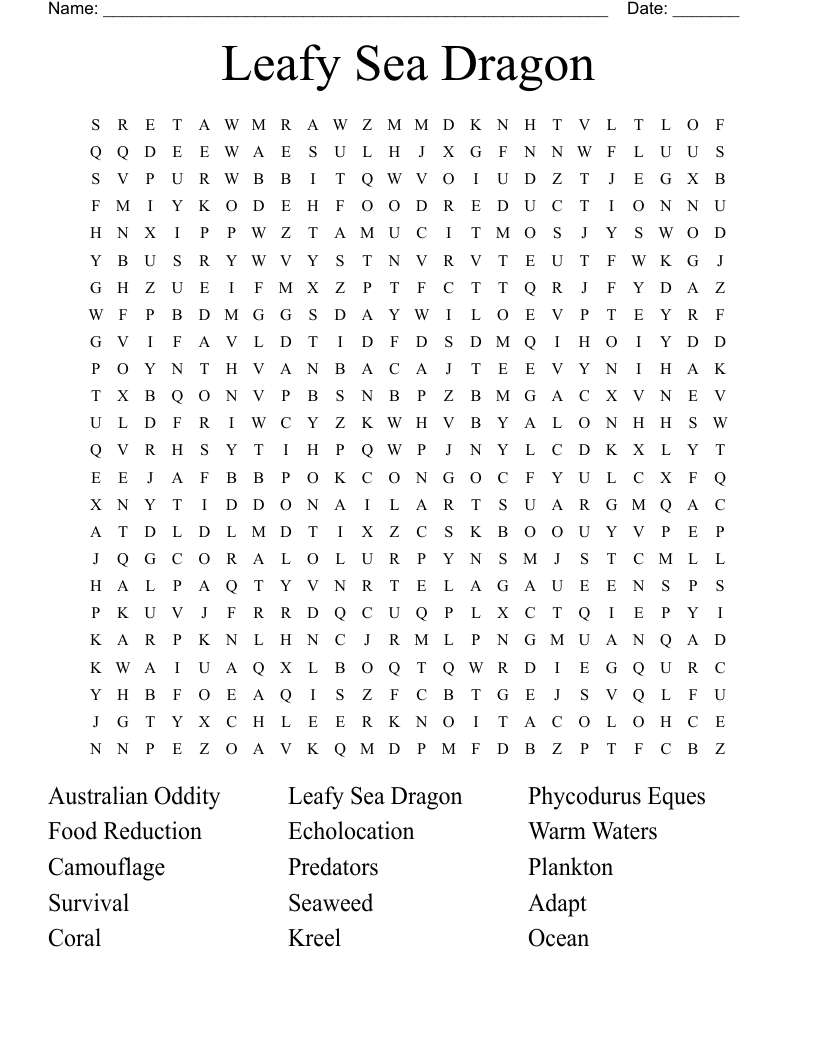 Leafy Sea Dragon Word Search