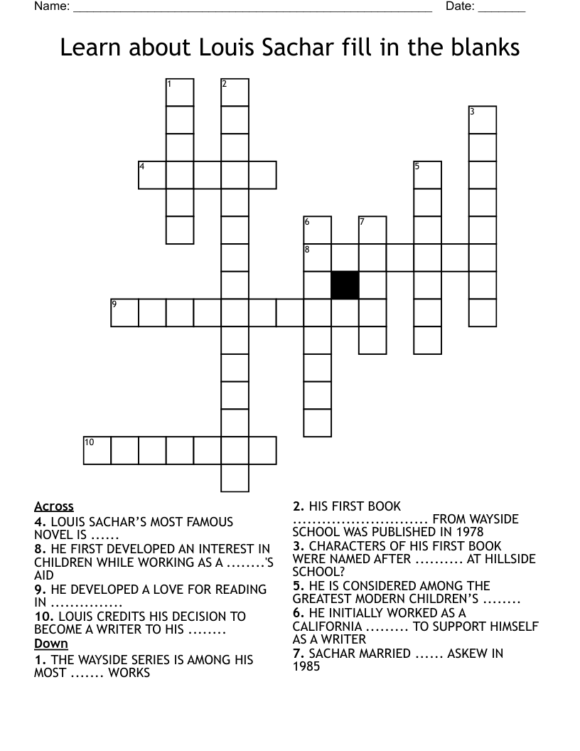 Learn about Louis Sachar fill in the blanks Crossword