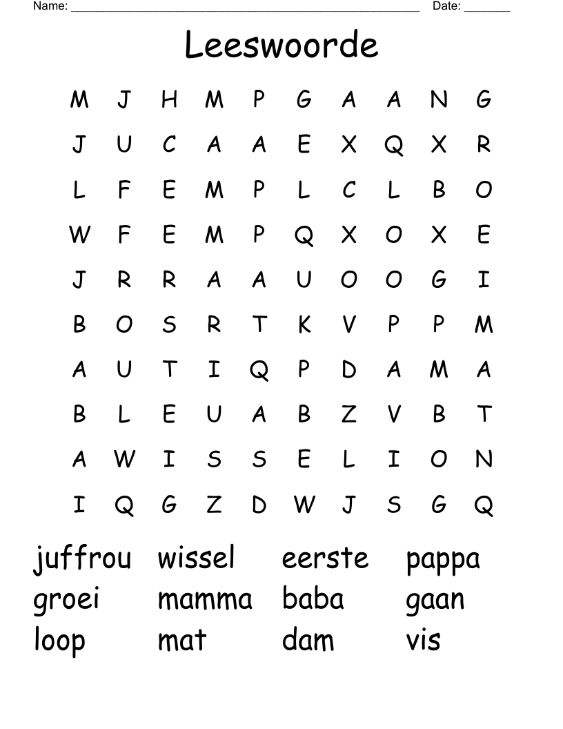 Leeswoorde Word Search