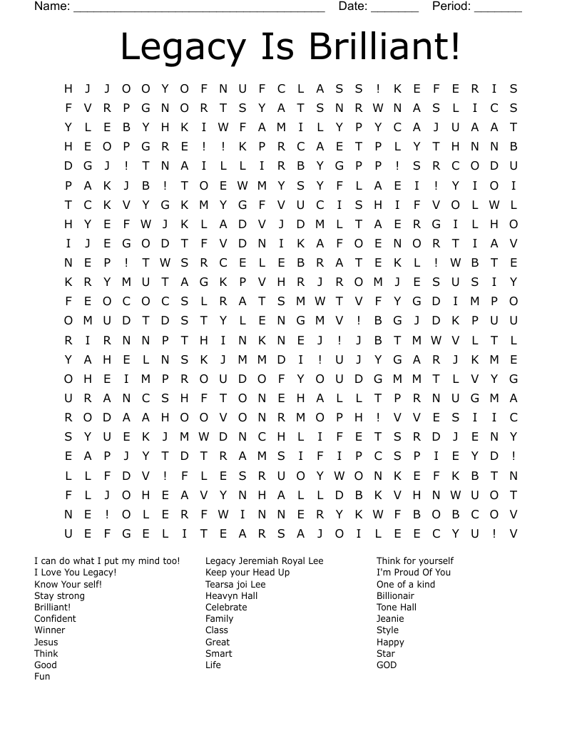 Legacy Is Brilliant! Word Search