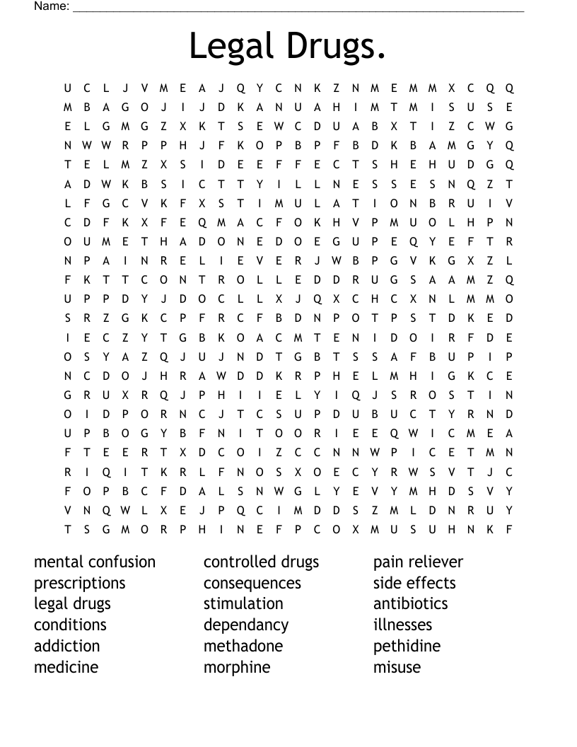 Legal Drugs. Word Search