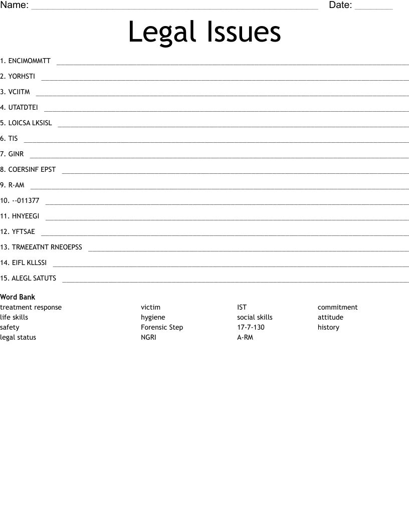 Legal Issues Word Scramble