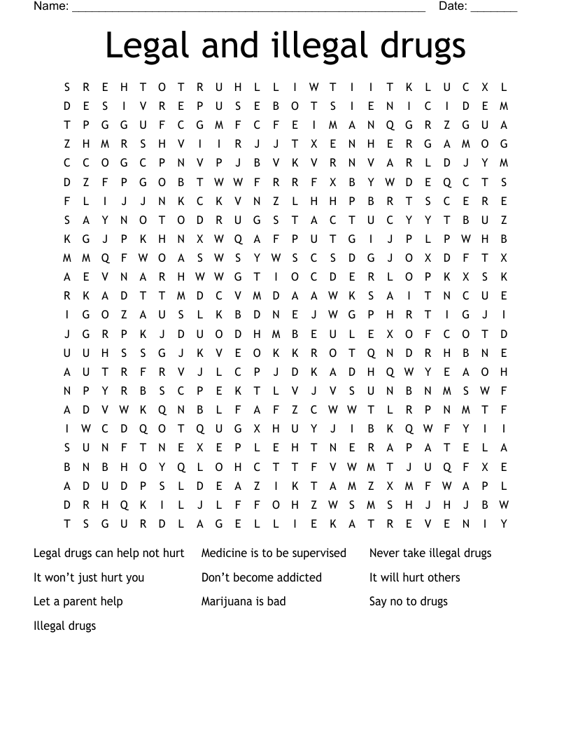 Legal and illegal drugs Word Search