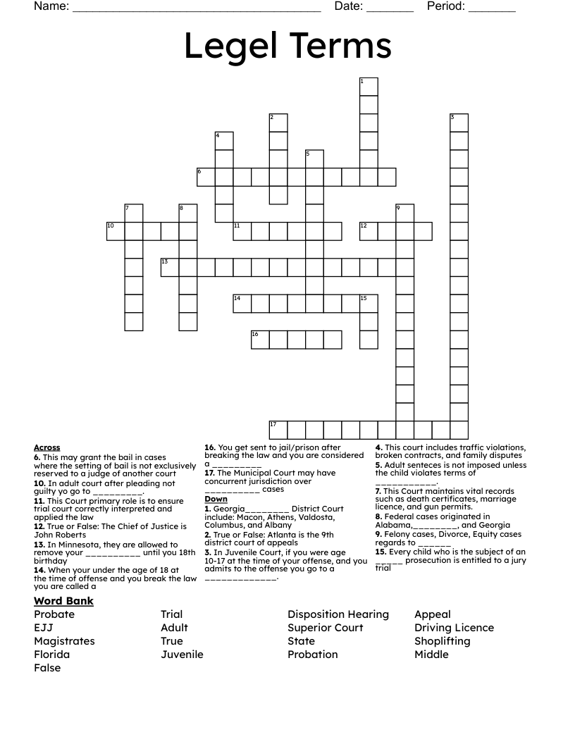 Legel Terms Crossword