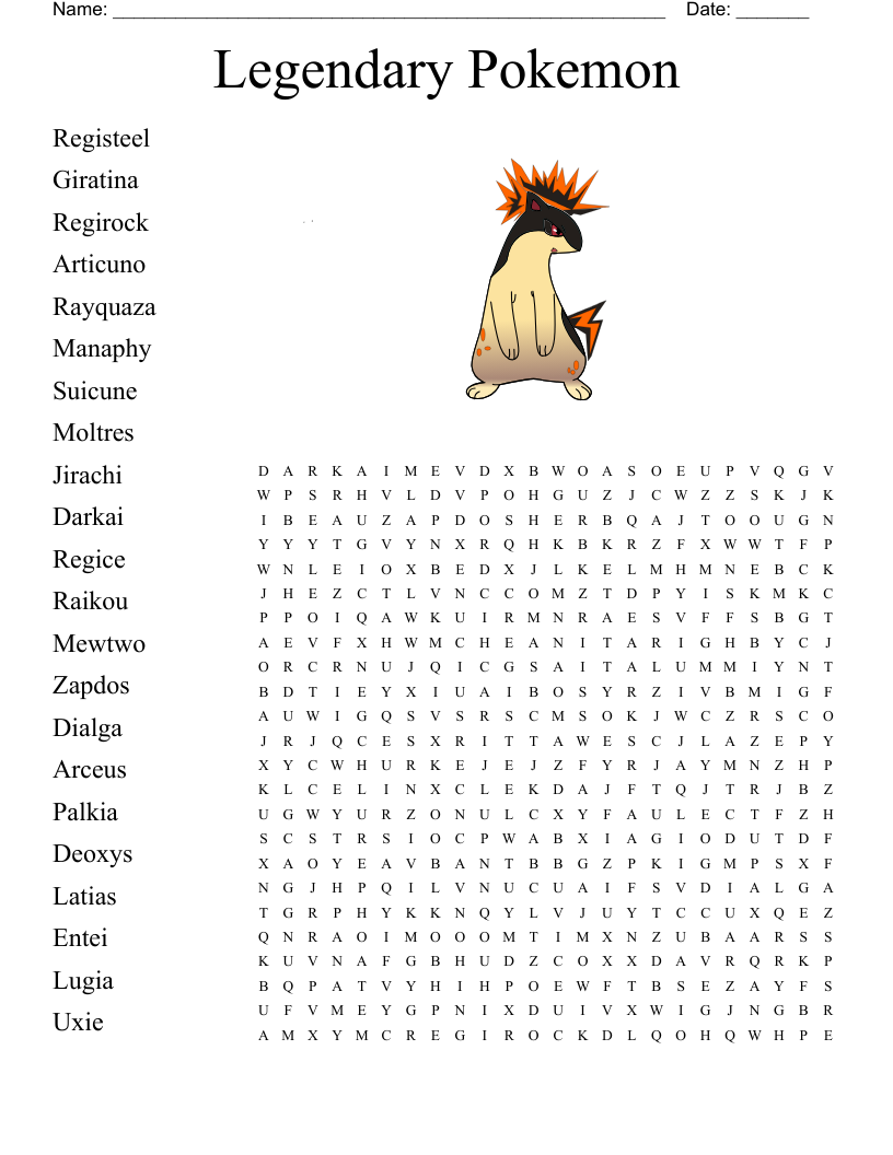 Legendary Pokemon Word Search - WordMint