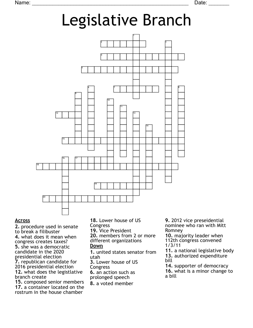 Legislative Branch Crossword WordMint