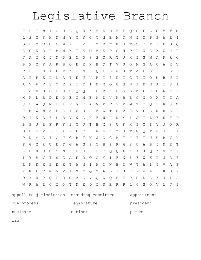 Legislative Branch  Word Search