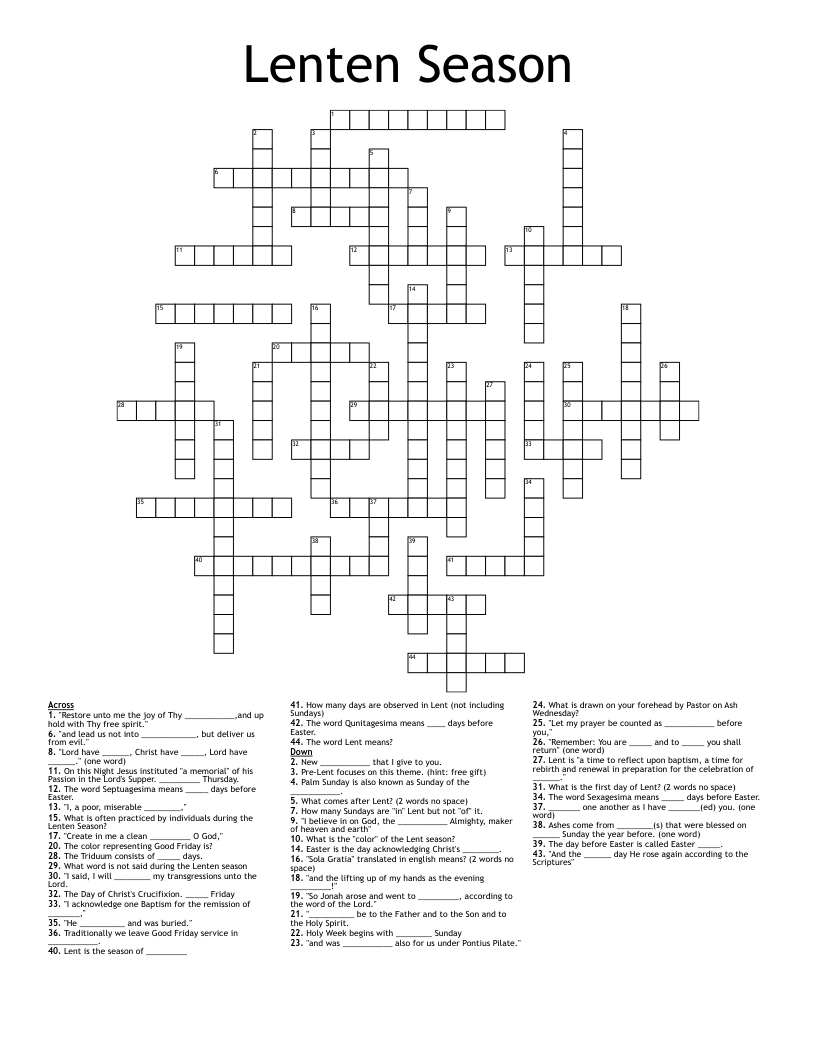 Lenten Season Crossword WordMint Lenten Season Crossword WordMint