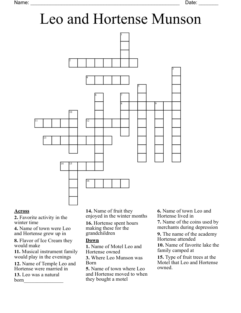 Leo and Hortense Munson Crossword