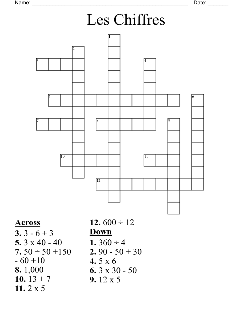 Les Chiffres Crossword