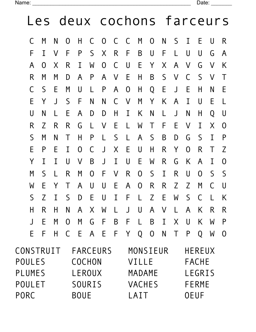 Les deux cochons farceurs Word Search