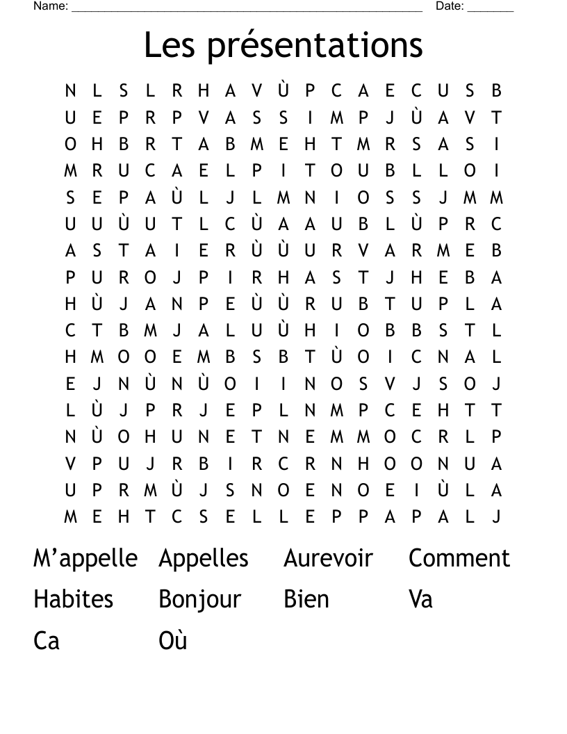 Les présentations  Word Search