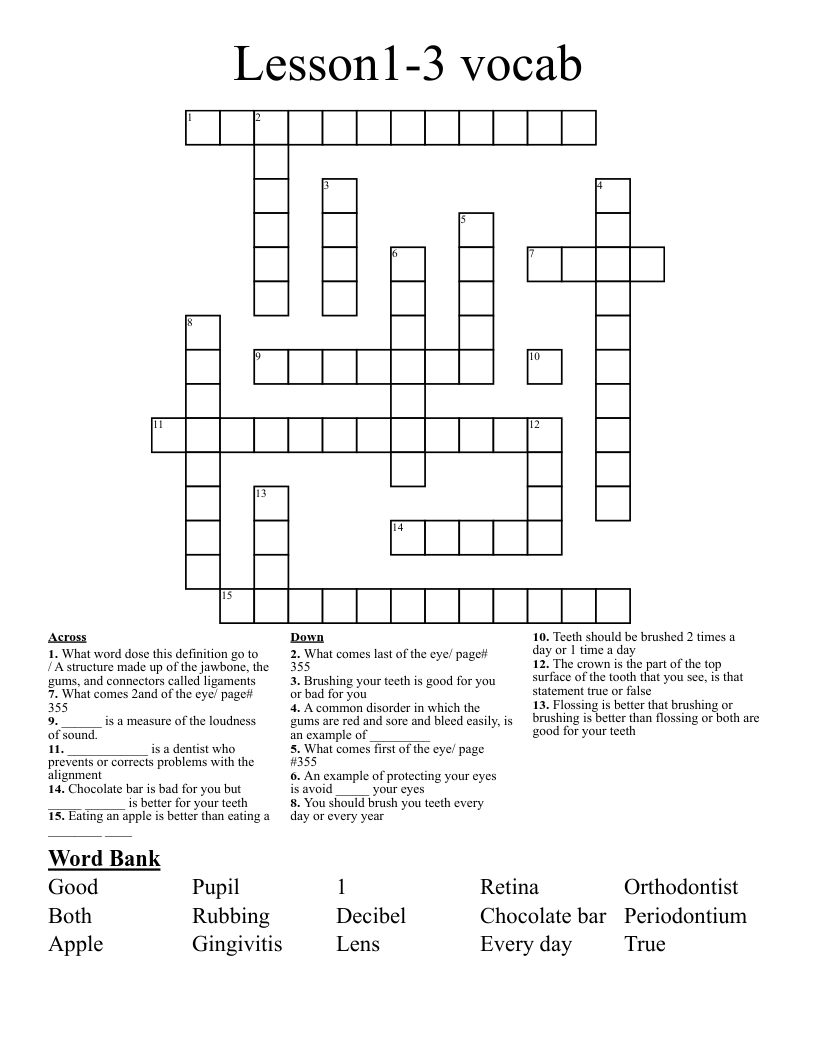 Lesson1-3 vocab Crossword