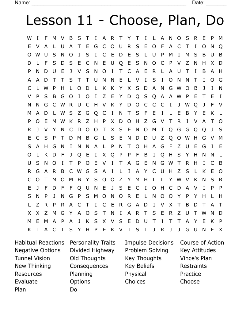 Lesson 11 - Choose, Plan, Do Word Search