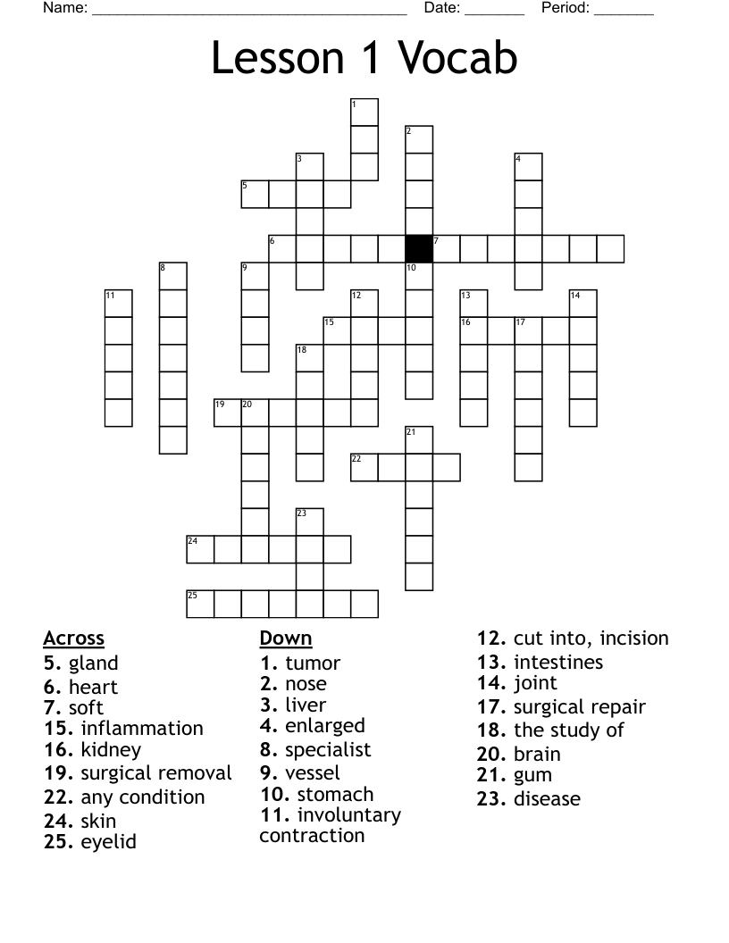 Lesson 1 Vocab Crossword WordMint