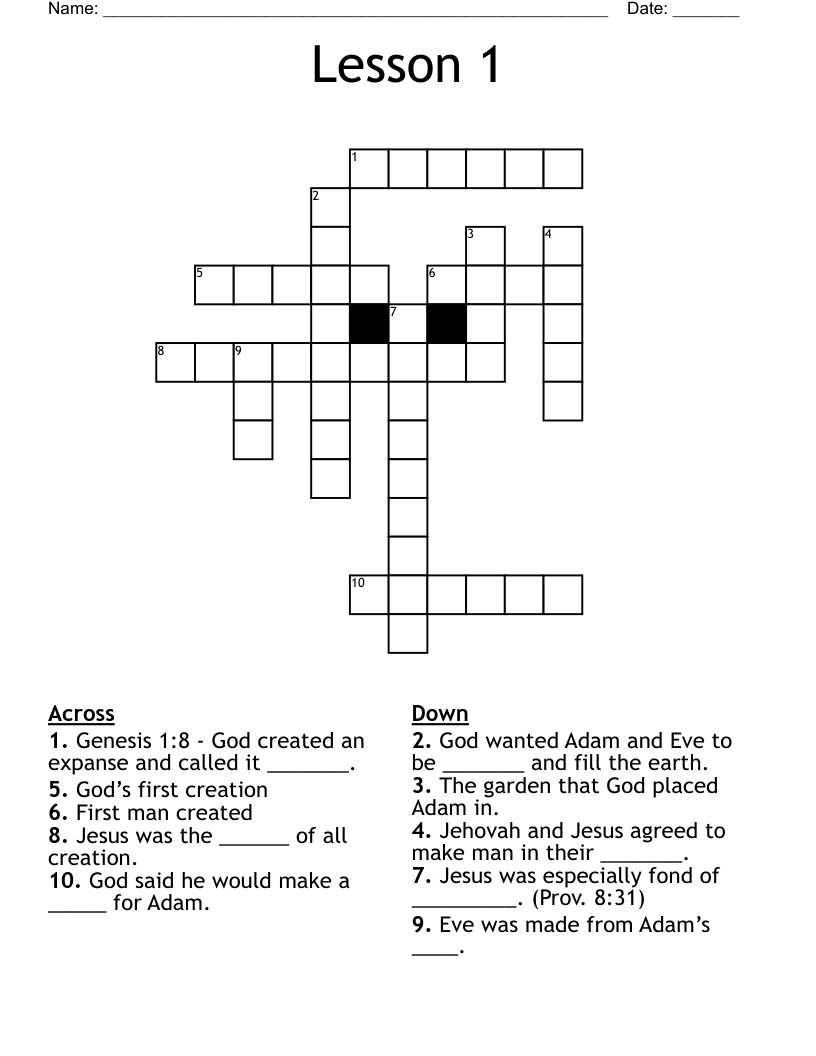 Lesson 1  Crossword