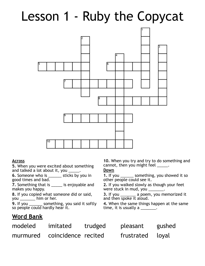 Lesson 1 Ruby The Copycat Crossword WordMint