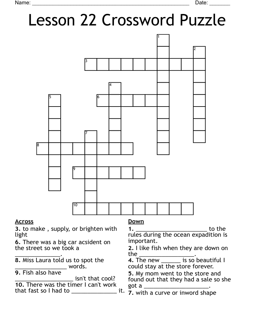 Lesson 22 Crossword Puzzle
