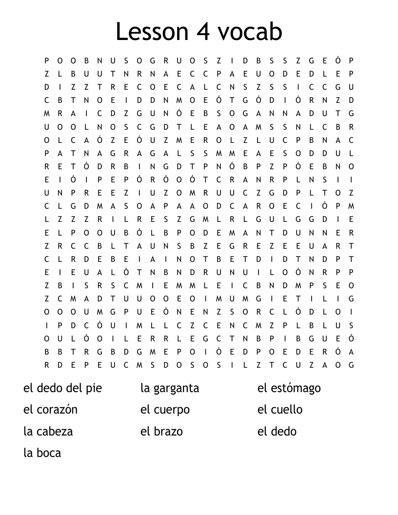 Lesson 4 vocab Word Search