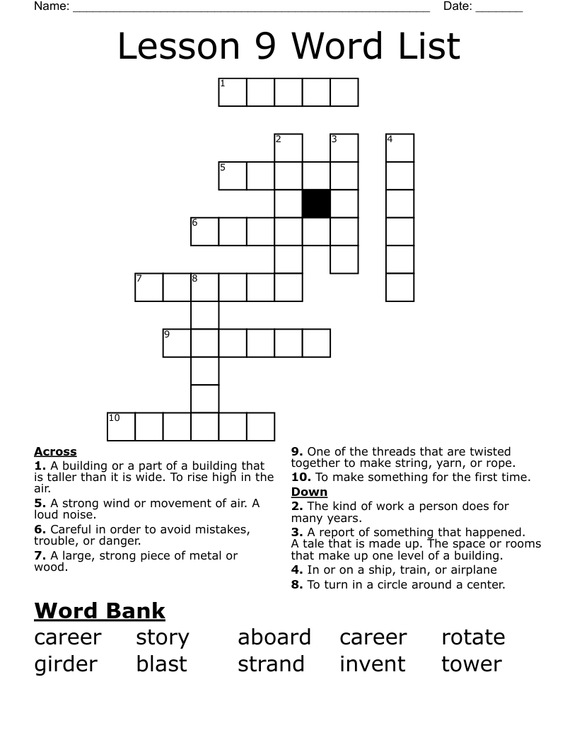 Lesson 9 Word List Crossword WordMint