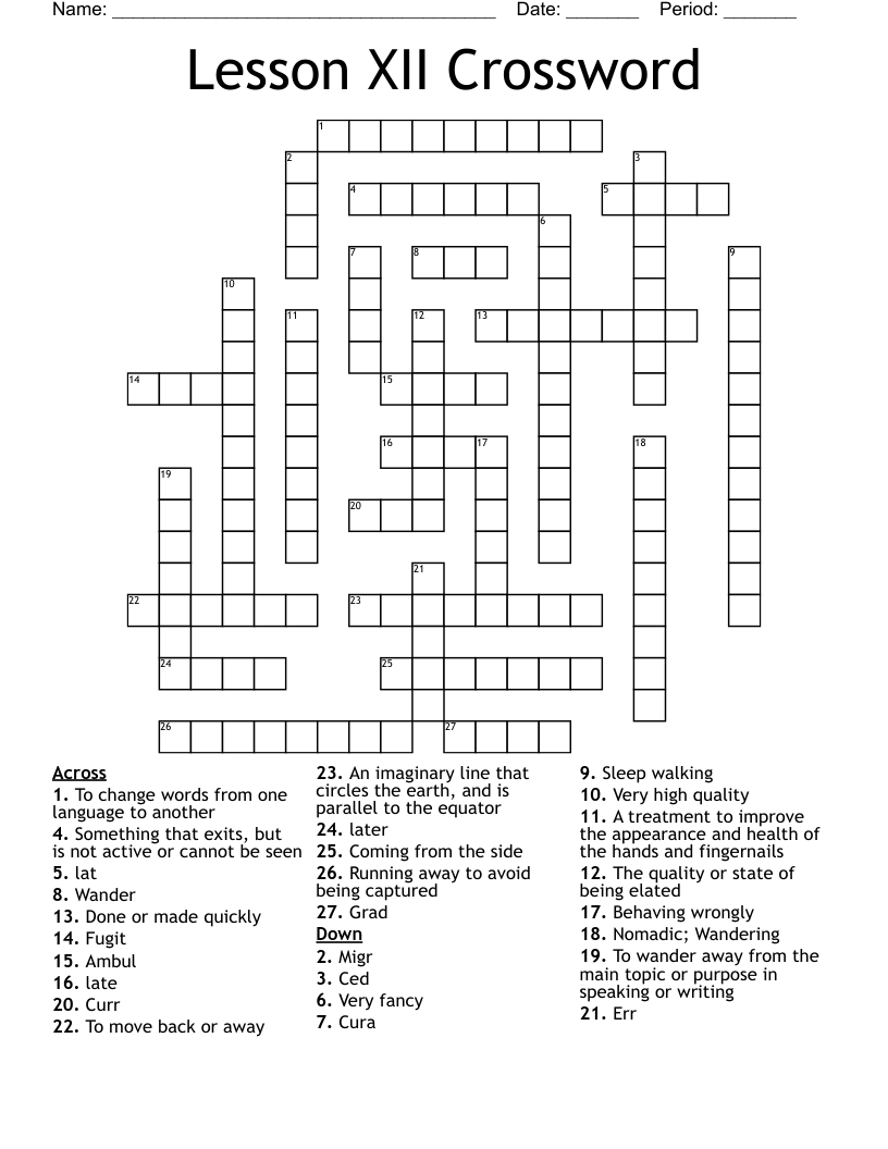 Lesson XII Crossword 