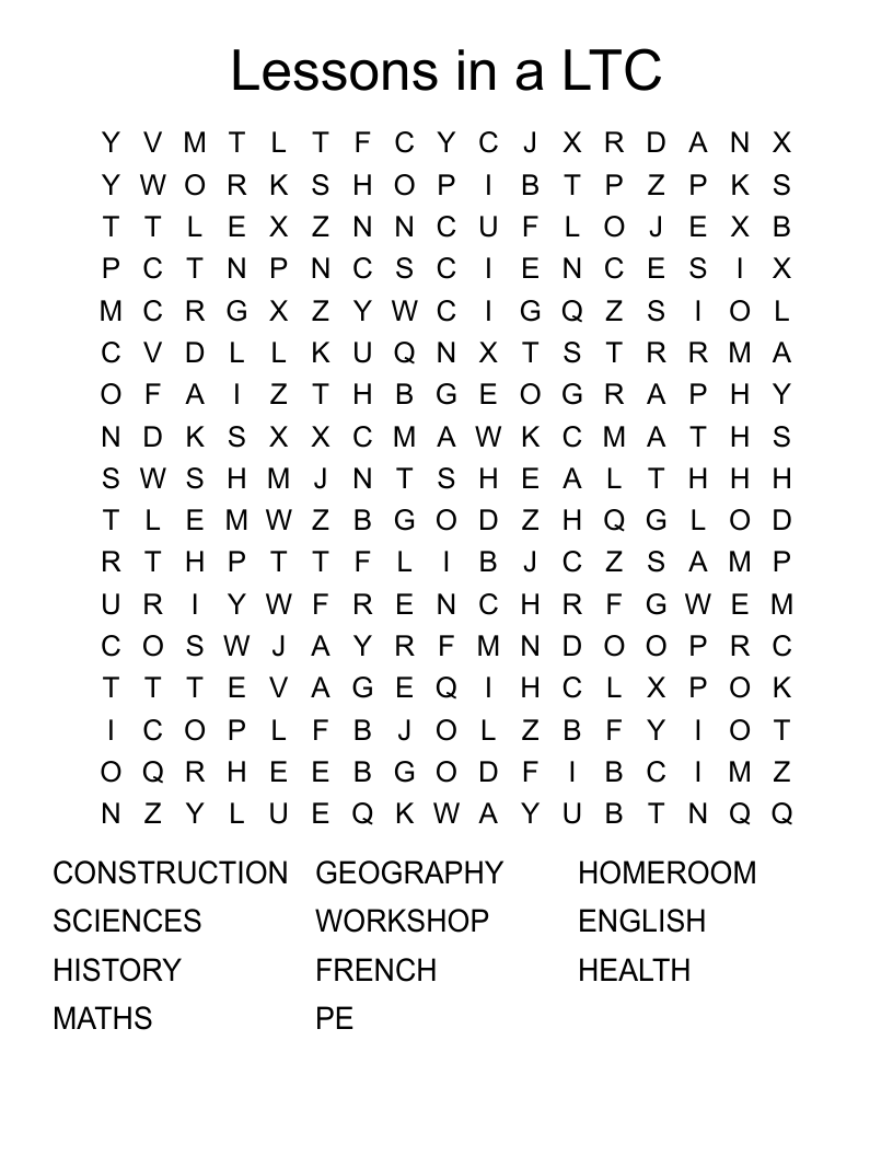 Lessons in a LTC Word Search