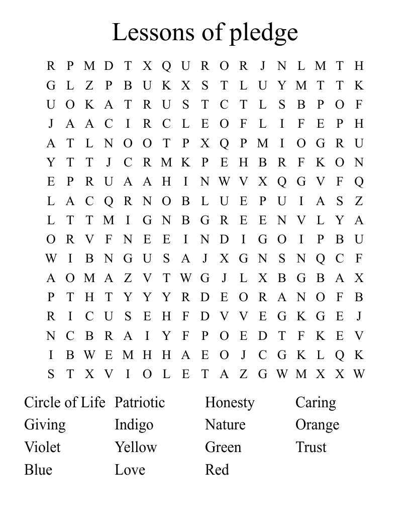Lessons of pledge Word Search