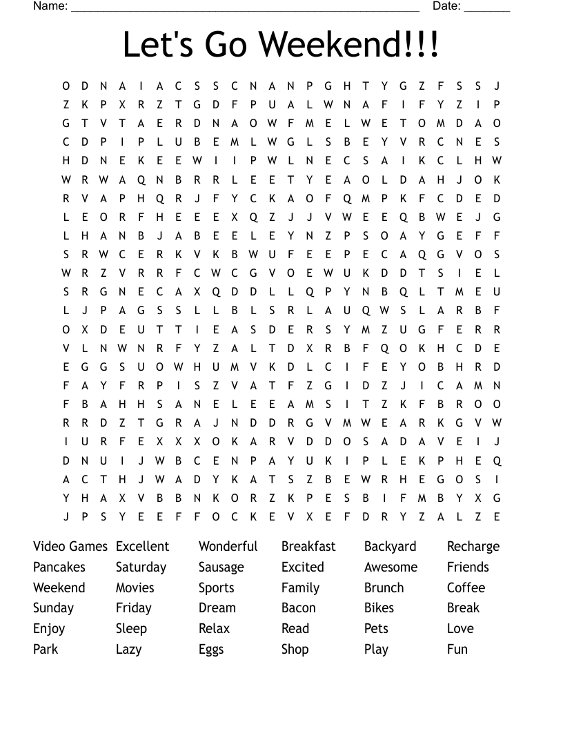 Let s Go Weekend Word Search WordMint