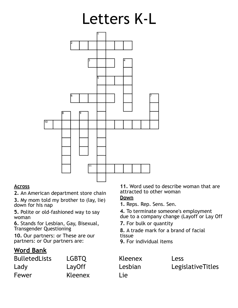 Letters K-L Crossword